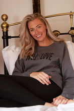 Load image into Gallery viewer, love is love unisex grey organic cotton sweater gifts for her