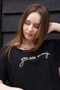 you are enough self love black organic cotton t-shirt women's
