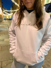 Load image into Gallery viewer, love will win white unisex organic cotton hoodie 