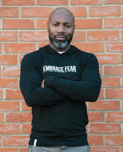 embrace fear unisex black organic cotton hoodie t-shirt motivational gym hoodie