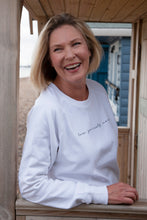 Load image into Gallery viewer, love yourself more self love organic cotton dove white sweater
