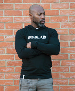 embrace fear unisex black organic cotton hoodie t-shirt