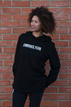 Load image into Gallery viewer, embrace fear unisex black organic cotton hoodie t-shirt motivational gym hoodie